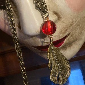 Witch Bitch Bronze Feather and Glass Necklace